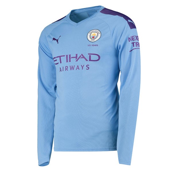 Camiseta Manchester City Replica Primera Ropa ML 2019/20 Azul